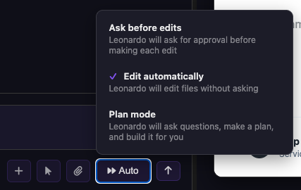 The Auto / Plan / Ask mode toggle in the chat box