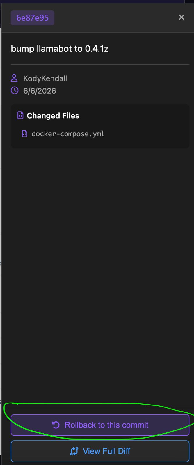 Click the Rollback button to confirm returning to a previous checkpoint