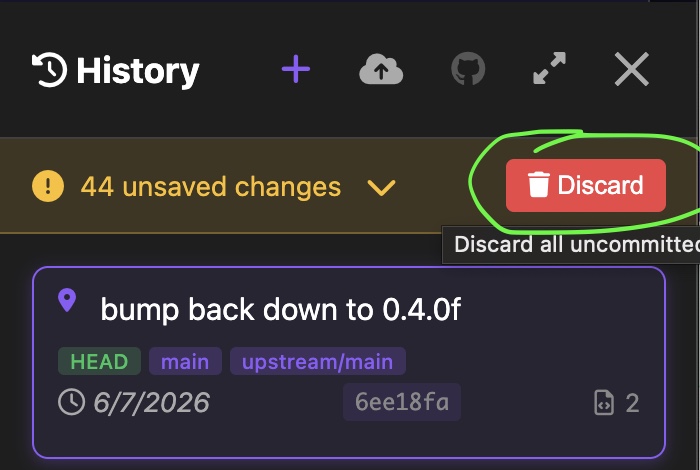 Click the red Discard button in the History panel to throw away unsaved changes